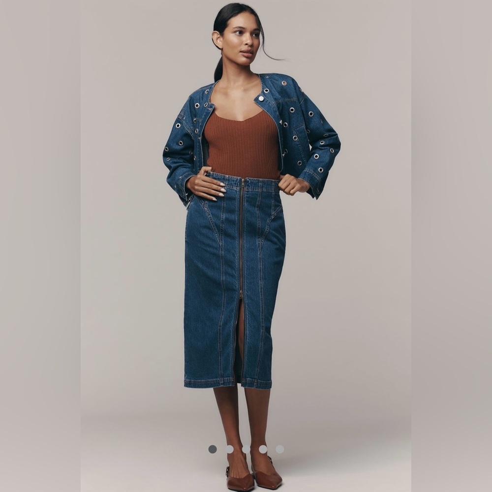 Pilcro Corset Dark Denim Midi Skirt